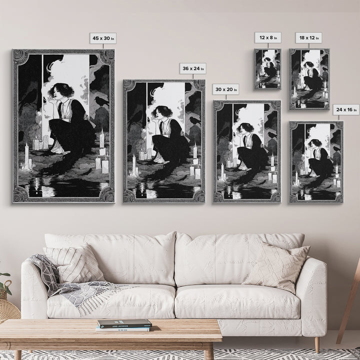The Cave Oracle, Decadent Line Art, Vertical Wall Art, Gothic Horror Wall Art, Canvas Print, Halloween Wall Art