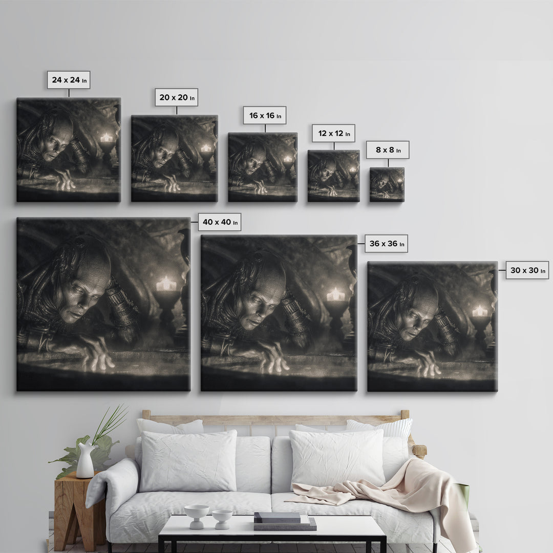 The Cave Oracle, Biomechanical Horror Art, Square Wall Art, Dark Fantasy Wall Art, Canvas Print, Halloween Wall Art, Halloween Decor