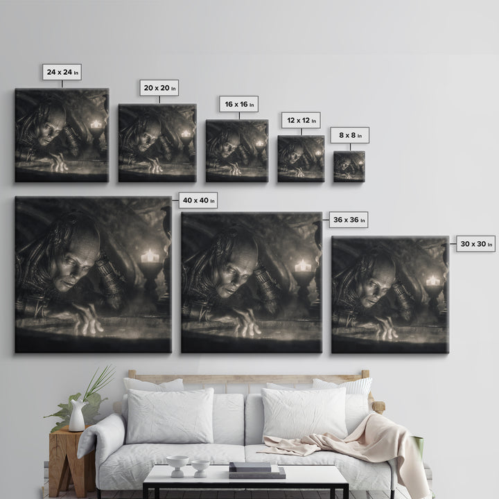 The Cave Oracle, Biomechanical Horror Art, Square Wall Art, Dark Fantasy Wall Art, Canvas Print, Halloween Wall Art, Halloween Decor
