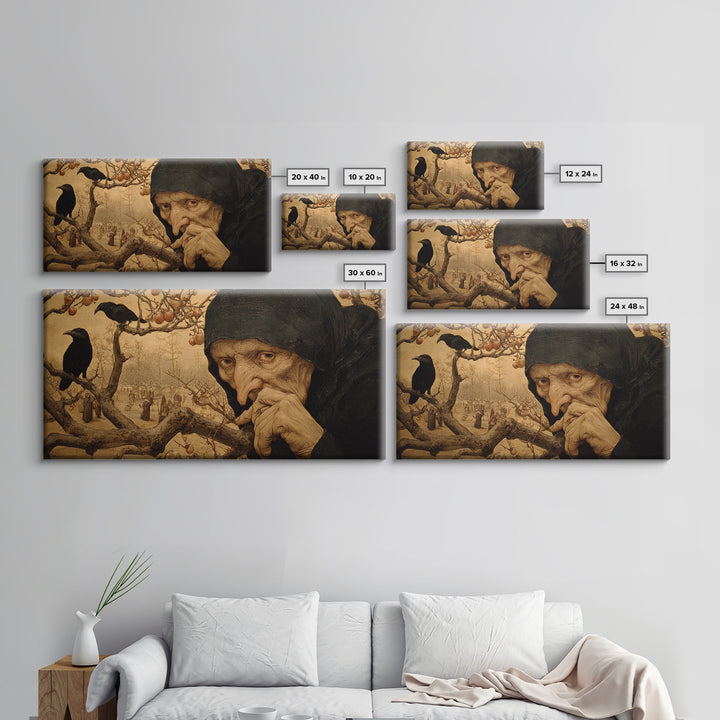 The Orchard Hag, Northern Renaissance Horror, Wide Panoramic Art, Macabre Wall Art, Canvas Print, Halloween Wall Art