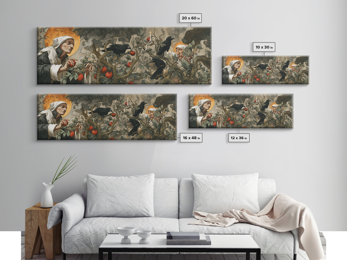 The Orchard Hag, Dark Renaissance Art, Extra Wide Wall Art, Dark Fantasy Wall Art, Canvas Print, Halloween Wall Art