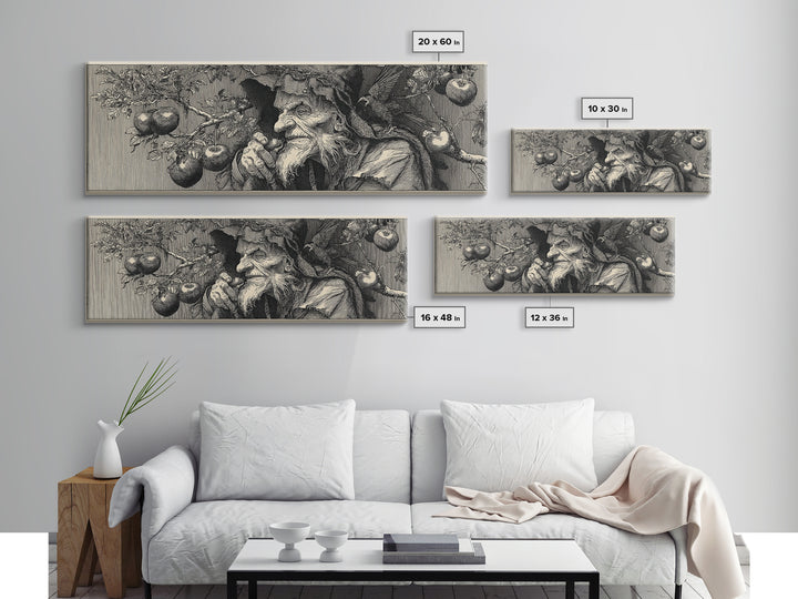 The Orchard Hag, Renaissance Engraving Art, Extra Wide Wall Art, Macabre Wall Art, Canvas Print, Halloween Wall Art, Dark Fantasy Art