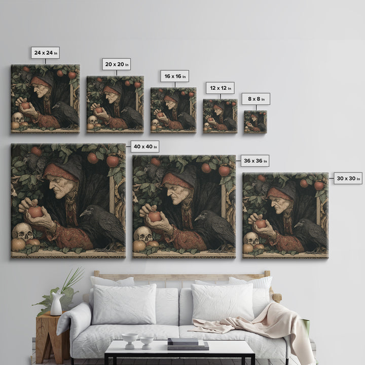 The Orchard Hag, Danse Macabre Art, Square Wall Art, Macabre Wall Art, Framed Canvas Print, Halloween Wall Art
