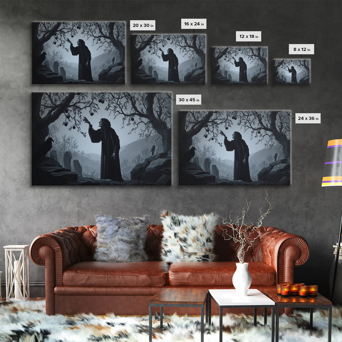 The Orchard Hag, Romantic Gothic Landscape, Landscape Wall Art, Dark Fantasy Wall Art, Canvas Print, Halloween Wall Art