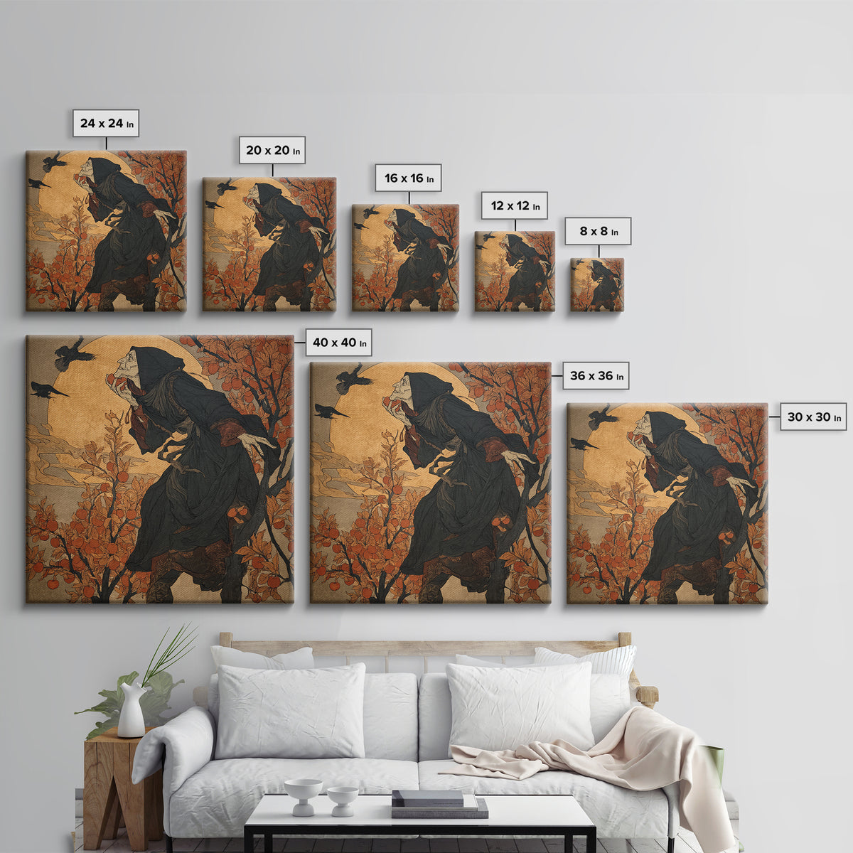 The Orchard Hag, Symbolist Etching Art, Square Wall Art, Dark Halloween Decor, Canvas Print, Halloween Wall Art, Statement Wall Art