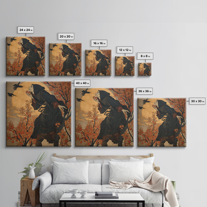 The Orchard Hag, Symbolist Etching Art, Square Wall Art, Dark Halloween Decor, Canvas Print, Halloween Wall Art, Statement Wall Art