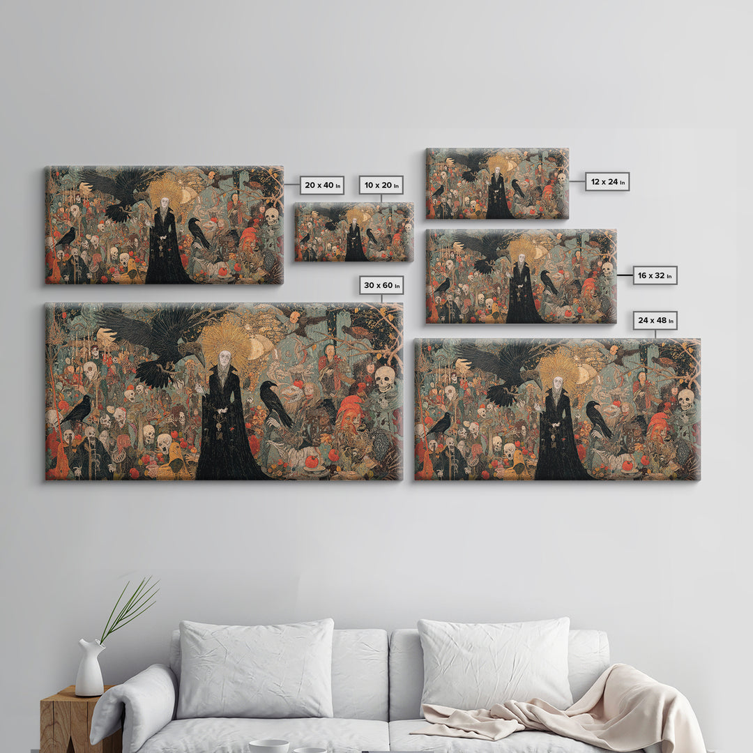 The Orchard Hag, Grotesque Carnival Art, Wide Panoramic Art, Macabre Wall Art, Framed Canvas Print, Halloween Wall Art, Dark Fantasy Art