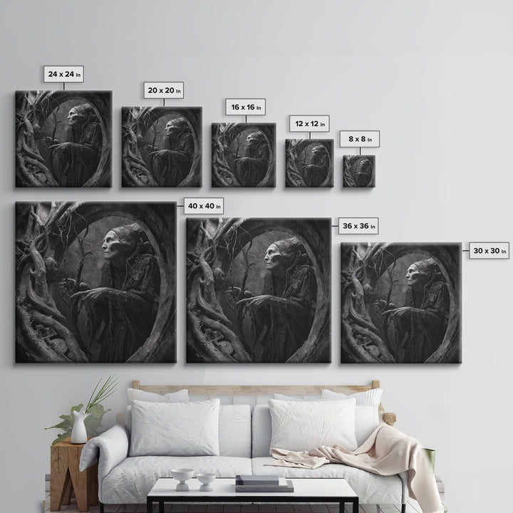 The Orchard Hag, Biomechanical Horror Art, Square Wall Art, Dark Halloween Decor, Canvas Print, Halloween Wall Art, Statement Wall Art