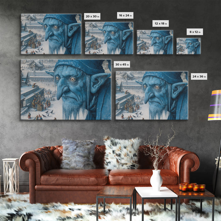 The Frost Goblin, Medieval Grotesque Art, Landscape Wall Art, Dark Fantasy Wall Art, Framed Canvas Print, Halloween Wall Art