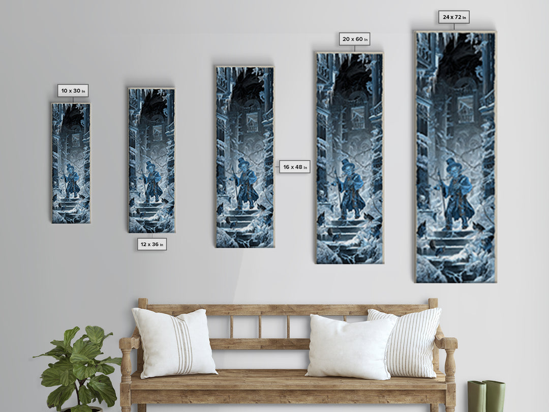 The Frost Goblin, Architectural Etching Art, Tall Narrow Wall Art, Gothic Horror Wall Art, Framed Canvas Print