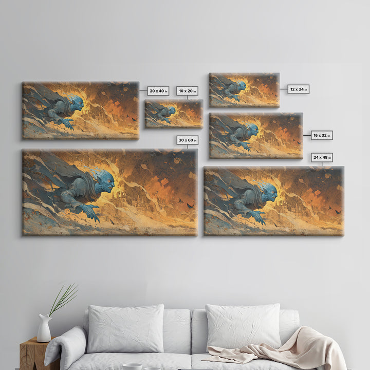 The Frost Goblin, Apocalyptic Romantic Art, Wide Panoramic Art, Macabre Wall Art, Canvas Print, Halloween Wall Art, Gothic Home Decor