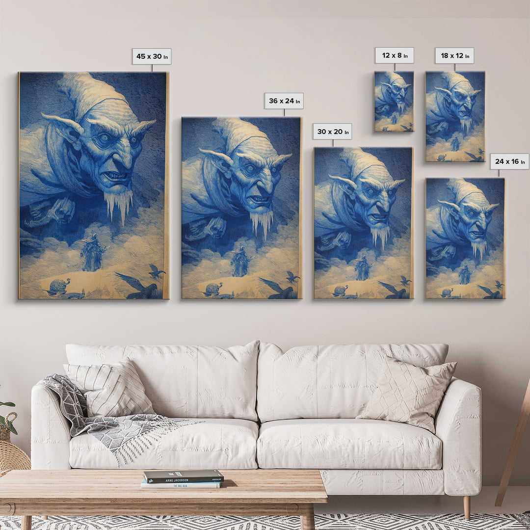 The Frost Goblin, Symbolist Etching Art, Vertical Wall Art, Gothic Horror Wall Art, Canvas Print, Halloween Wall Art, Spooky Wall Decor