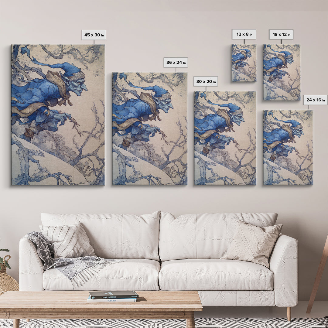 The Frost Goblin, Gothic Storybook Art, Vertical Wall Art, Dark Halloween Decor, Framed Canvas Print, Halloween Wall Art