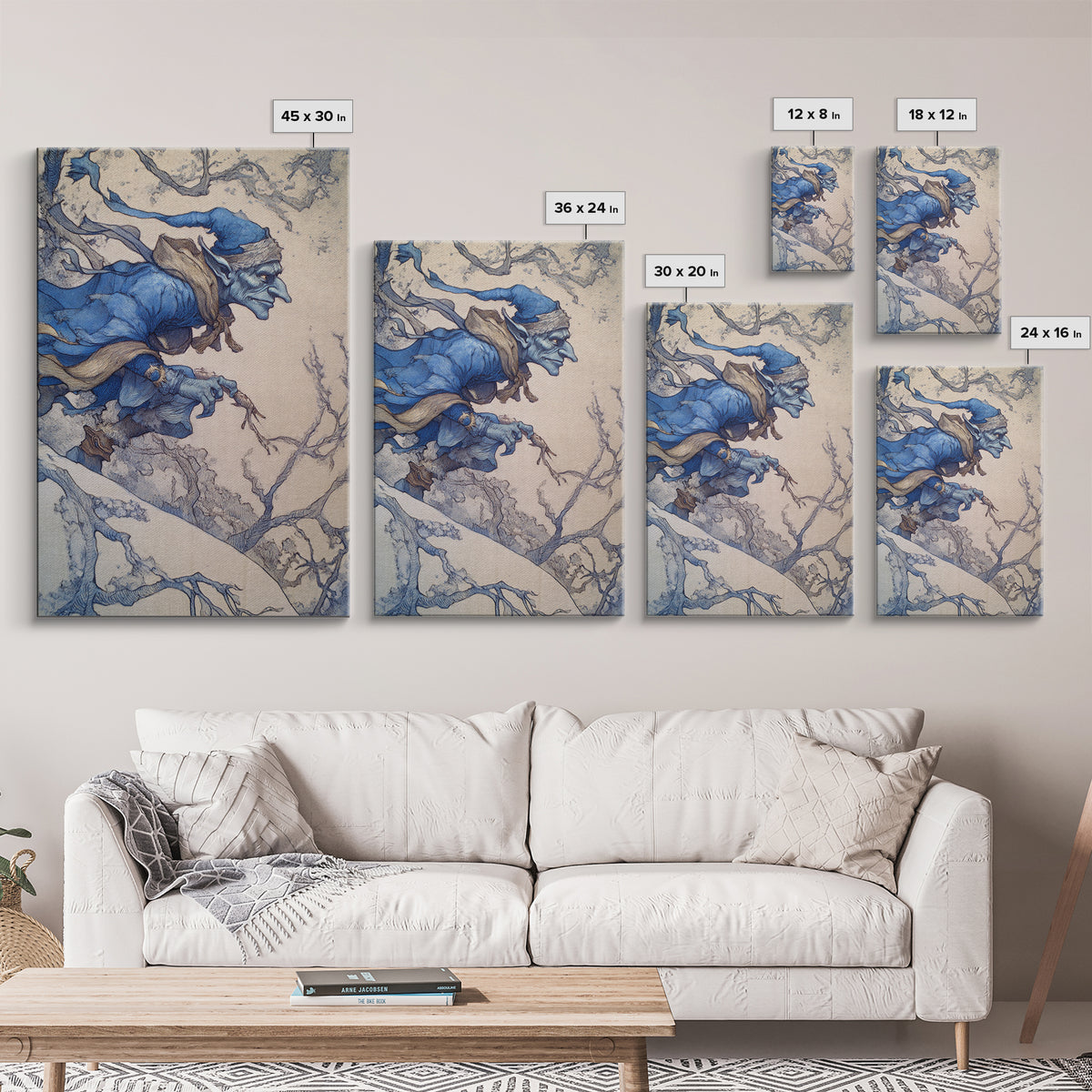 The Frost Goblin, Gothic Storybook Art, Vertical Wall Art, Dark Halloween Decor, Framed Canvas Print, Halloween Wall Art