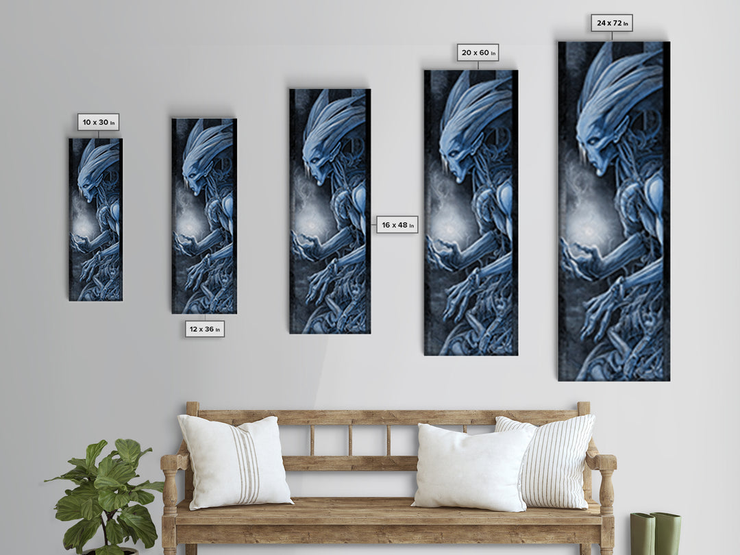 The Frost Goblin, Biomechanical Horror Art, Tall Narrow Wall Art, Dark Halloween Decor, Canvas Print, Halloween Wall Art, Horror Wall Art