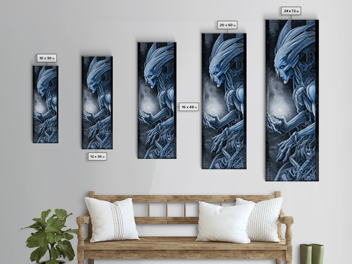 The Frost Goblin, Biomechanical Horror Art, Tall Narrow Wall Art, Dark Halloween Decor, Canvas Print, Halloween Wall Art, Horror Wall Art