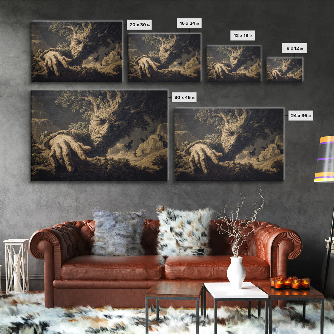 The Hollow-Tree Monster, Baroque Witchcraft Art, Landscape Wall Art, Dark Halloween Decor, Canvas Print, Halloween Wall Art