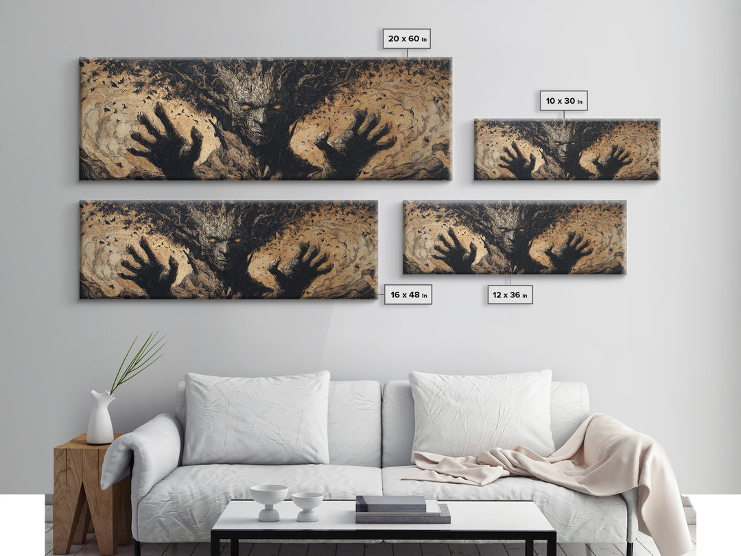 The Hollow-Tree Monster, Dark Romantic Horror Art, Extra Wide Wall Art, Gothic Horror Wall Art, Canvas Print, Halloween Wall Art
