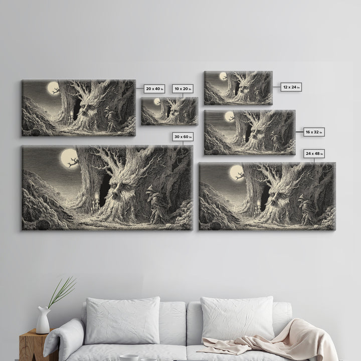 The Hollow-Tree Monster, Expressionist Nightmare Art, Wide Panoramic Art, Macabre Wall Art, Canvas Print, Halloween Wall Art
