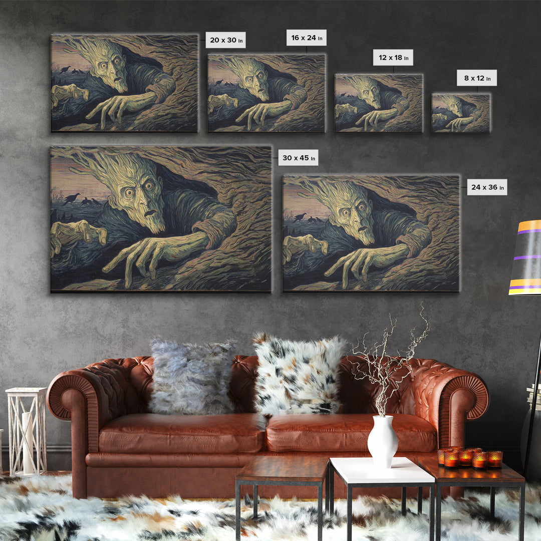The Hollow-Tree Monster, Expressionist Gothic Art, Landscape Wall Art, Dark Halloween Decor, Canvas Print, Halloween Wall Art