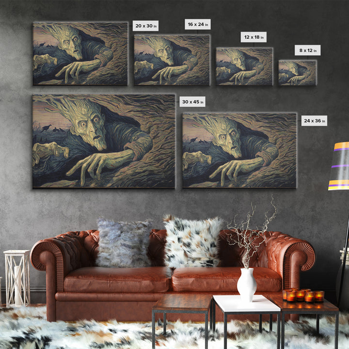 The Hollow-Tree Monster, Expressionist Gothic Art, Landscape Wall Art, Dark Halloween Decor, Canvas Print, Halloween Wall Art