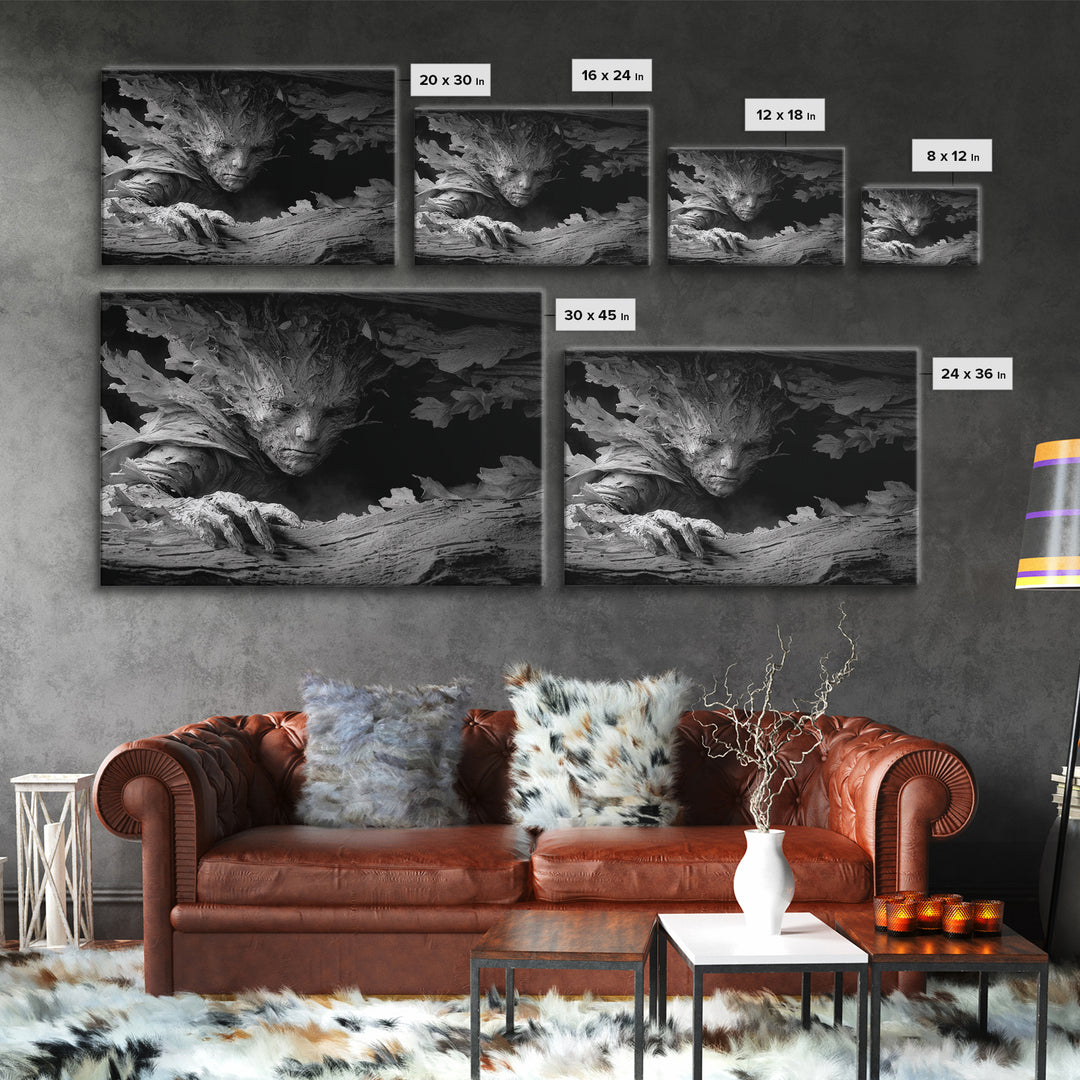 The Hollow-Tree Monster, Biomechanical Horror Art, Landscape Wall Art, Dark Fantasy Wall Art, Canvas Print, Halloween Wall Art