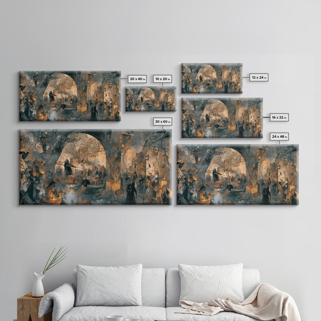 The Crossroads Spirit, Northern Renaissance Horror, Wide Panoramic Art, Macabre Wall Art, Framed Canvas Print, Halloween Wall Art