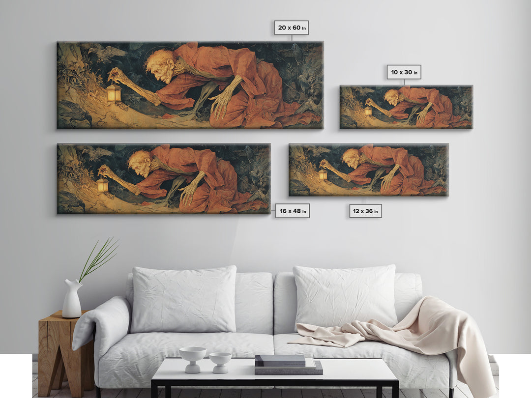 The Crossroads Spirit, Dark Renaissance Art, Extra Wide Wall Art, Gothic Horror Wall Art, Framed Canvas Print, Halloween Wall Art