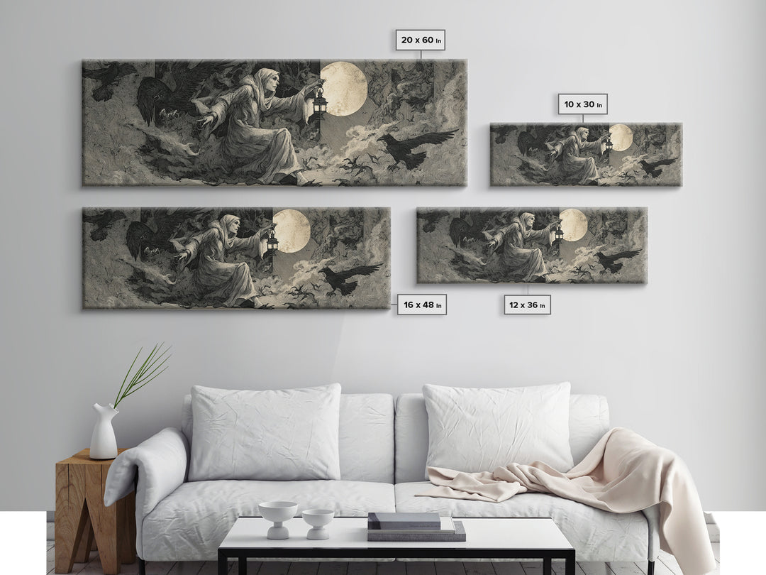 The Crossroads Spirit, Visionary Gothic Art, Extra Wide Wall Art, Dark Halloween Decor, Canvas Print, Halloween Wall Art