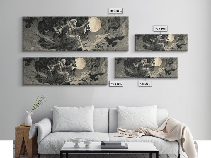 The Crossroads Spirit, Visionary Gothic Art, Extra Wide Wall Art, Dark Halloween Decor, Canvas Print, Halloween Wall Art
