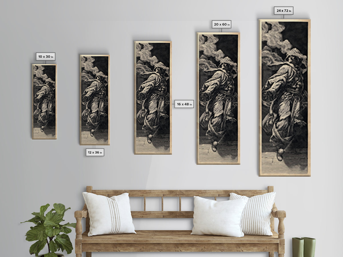 The Crossroads Spirit, Architectural Etching Art, Tall Narrow Wall Art, Dark Fantasy Wall Art, Framed Canvas Print