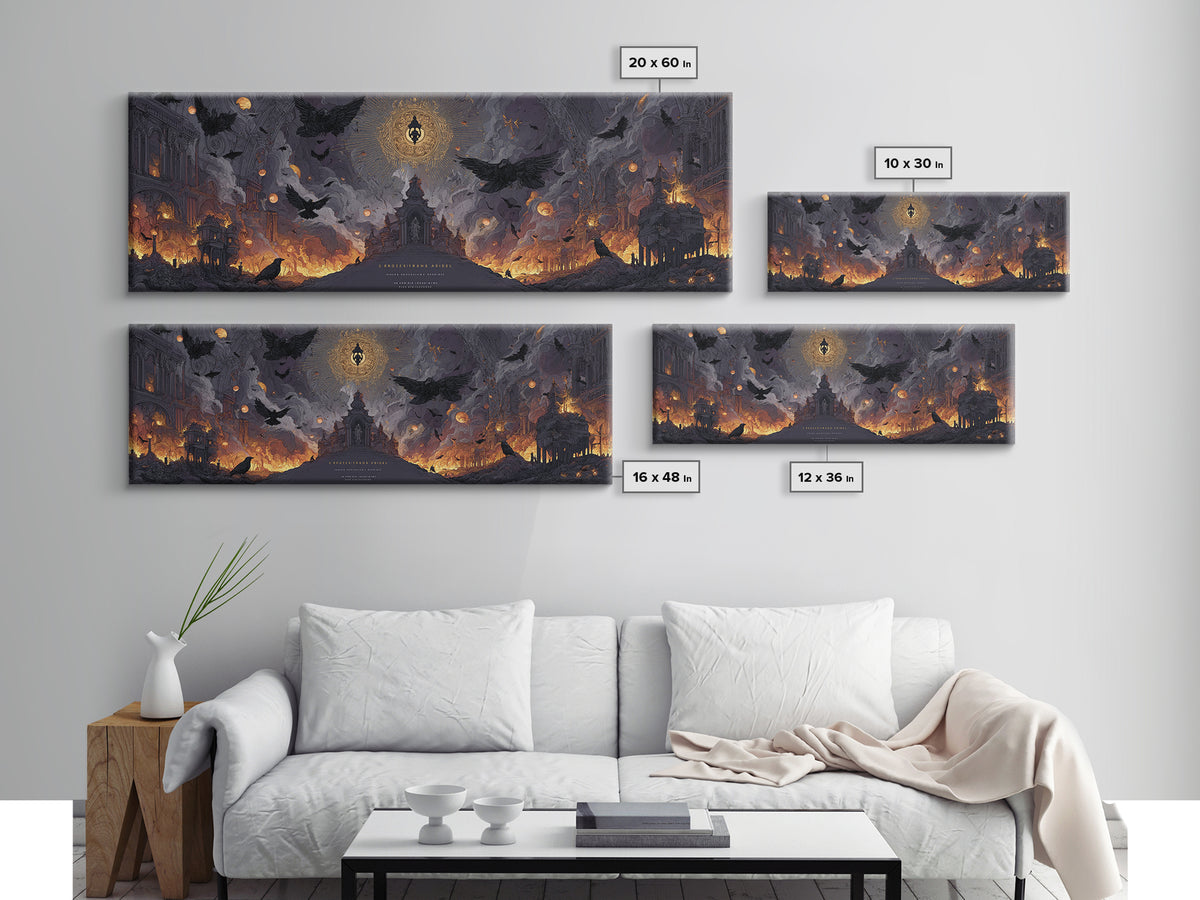 The Crossroads Spirit, Apocalyptic Romantic Art, Extra Wide Wall Art, Dark Halloween Decor, Canvas Print, Halloween Wall Art