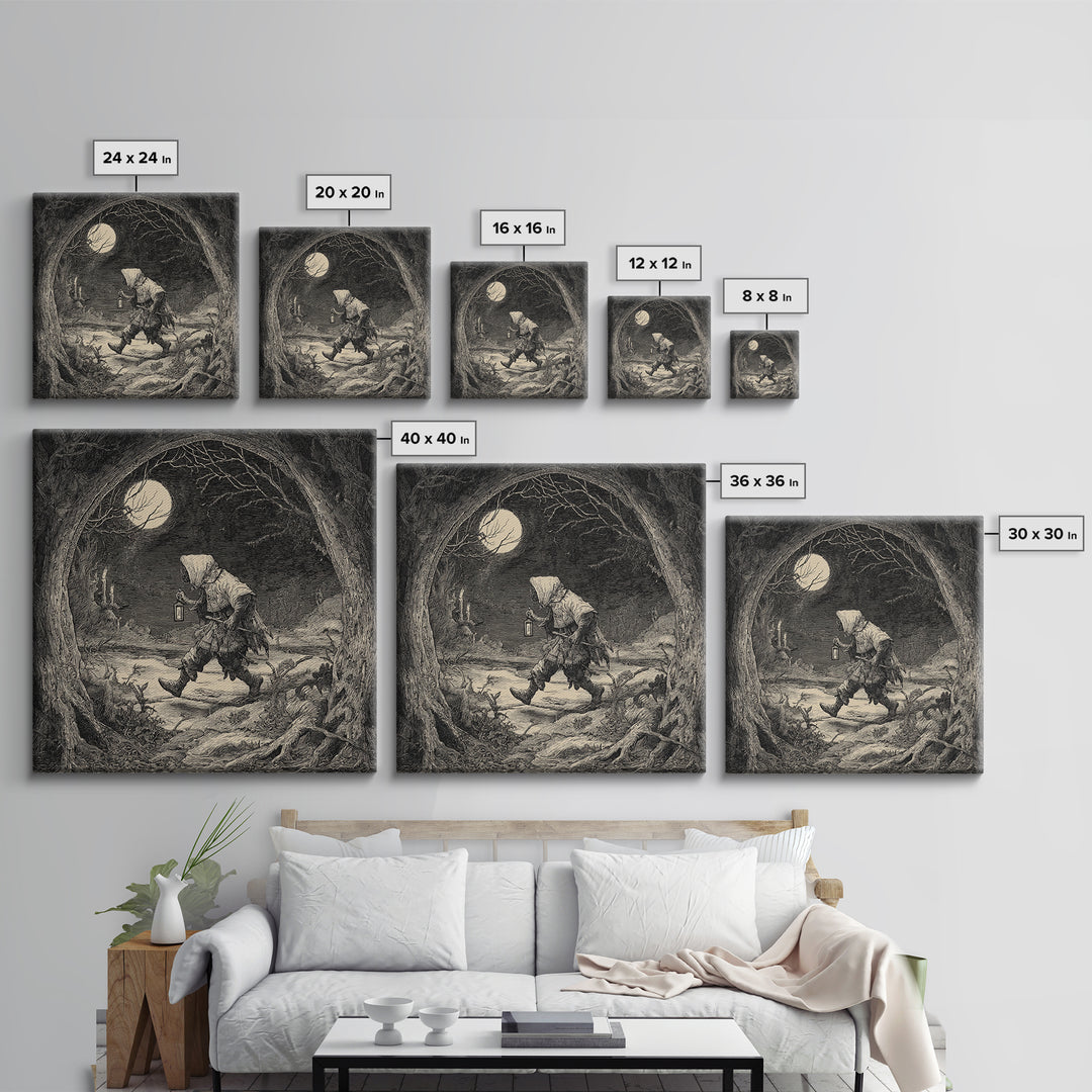 The Crossroads Spirit, Expressionist Nightmare Art, Square Wall Art, Dark Halloween Decor, Framed Canvas Print, Halloween Wall Art