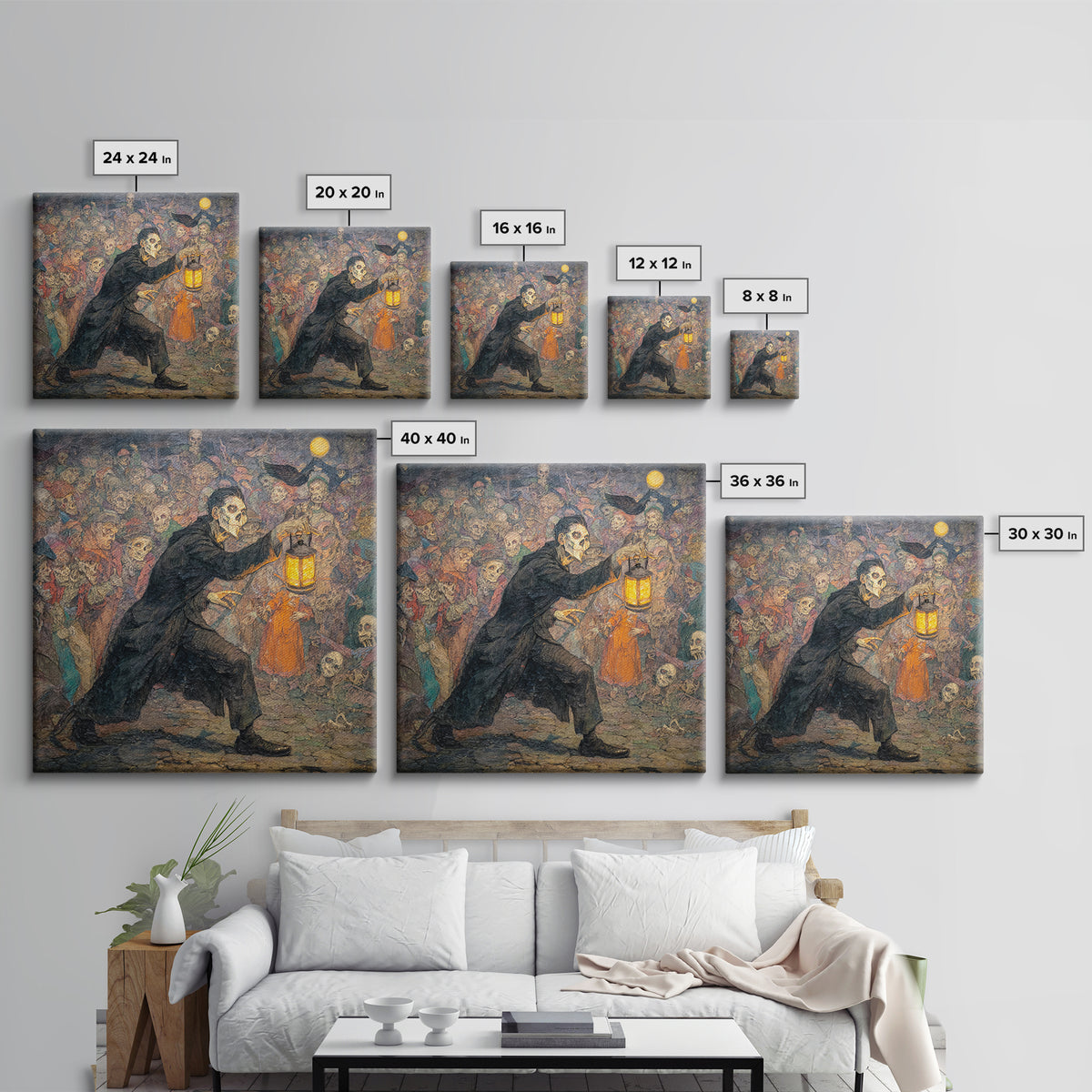 The Crossroads Spirit, Grotesque Carnival Art, Square Wall Art, Dark Halloween Decor, Canvas Print, Halloween Wall Art, Gothic Home Decor