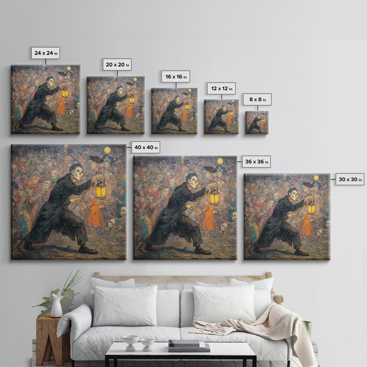 The Crossroads Spirit, Grotesque Carnival Art, Square Wall Art, Dark Halloween Decor, Canvas Print, Halloween Wall Art, Gothic Home Decor