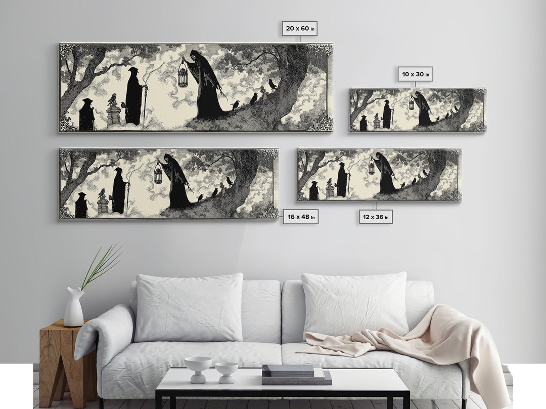 The Crossroads Spirit, Decadent Line Art, Extra Wide Wall Art, Macabre Wall Art, Canvas Print, Halloween Wall Art