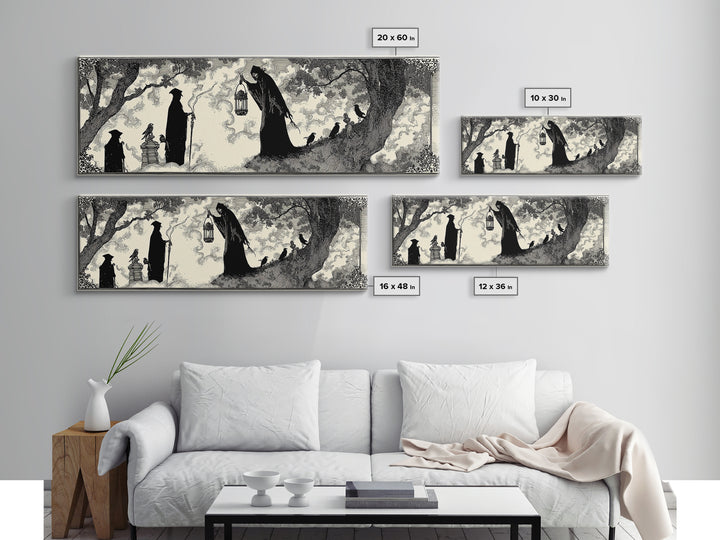 The Crossroads Spirit, Decadent Line Art, Extra Wide Wall Art, Macabre Wall Art, Canvas Print, Halloween Wall Art