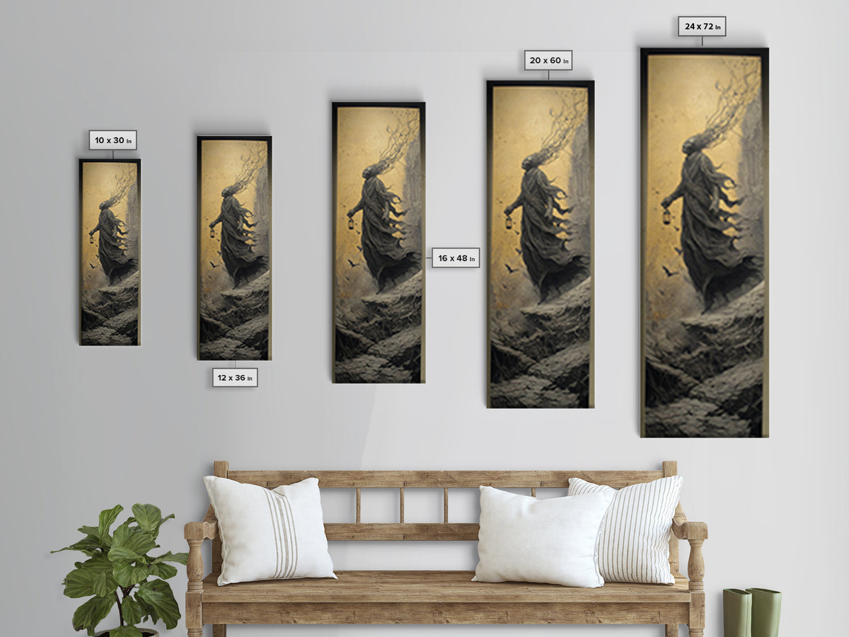 The Crossroads Spirit, Surreal Apocalyptic Art, Tall Narrow Wall Art, Macabre Wall Art, Canvas Print, Halloween Wall Art