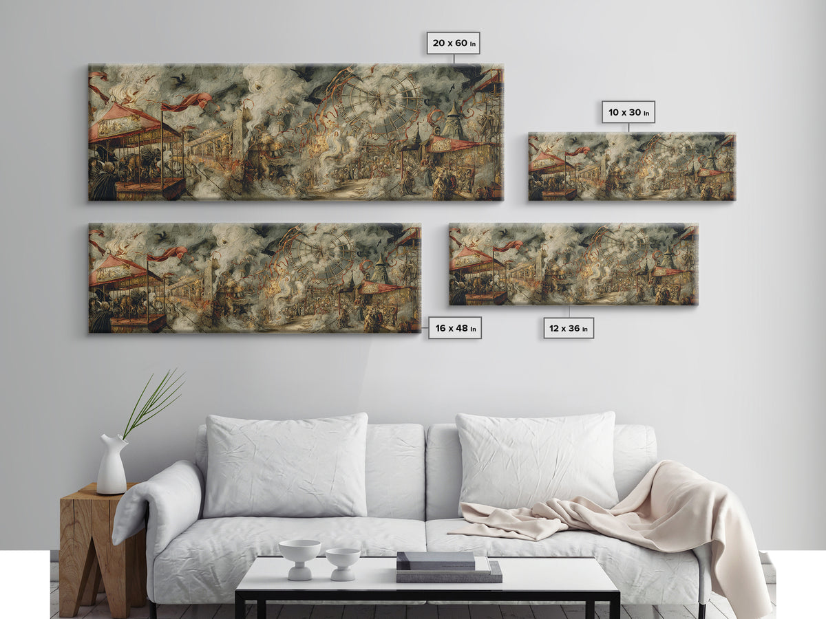 The Abandoned Carnival, Dark Renaissance Art, Extra Wide Wall Art, Dark Halloween Decor, Framed Canvas Print, Halloween Wall Art