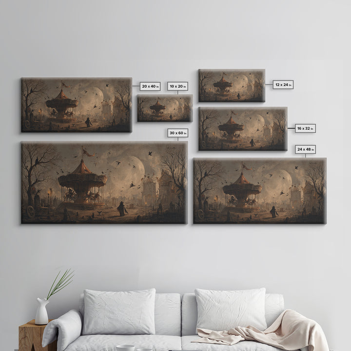 The Abandoned Carnival, Romantic Gothic Landscape, Wide Panoramic Art, Macabre Wall Art, Canvas Print, Halloween Wall Art