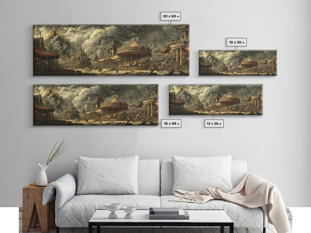The Abandoned Carnival, Apocalyptic Romantic Art, Extra Wide Wall Art, Dark Fantasy Wall Art, Framed Canvas Print, Halloween Wall Art