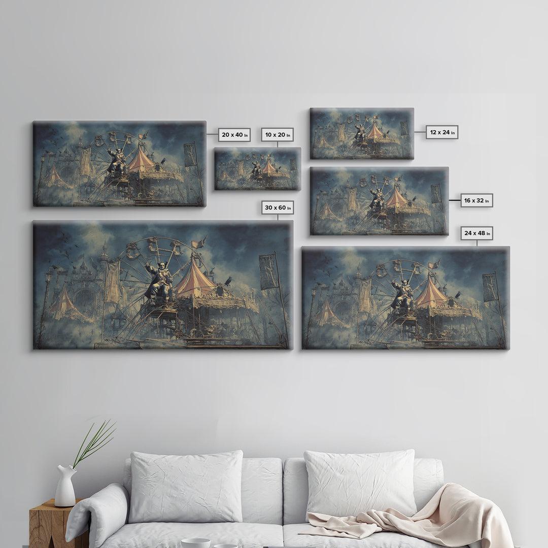 The Abandoned Carnival, Symbolist Gothic Landscape, Wide Panoramic Art, Gothic Horror Wall Art, Framed Canvas Print, Halloween Wall Art