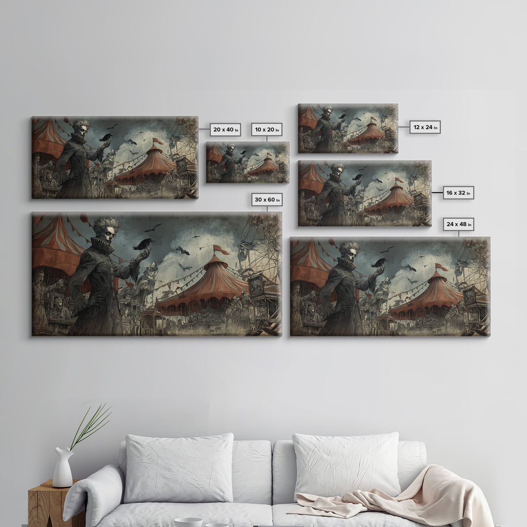 The Abandoned Carnival, Expressionist Nightmare Art, Wide Panoramic Art, Dark Fantasy Wall Art, Canvas Print, Halloween Wall Art