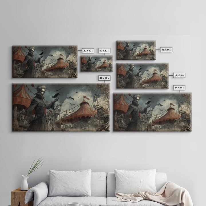 The Abandoned Carnival, Expressionist Nightmare Art, Wide Panoramic Art, Dark Fantasy Wall Art, Canvas Print, Halloween Wall Art