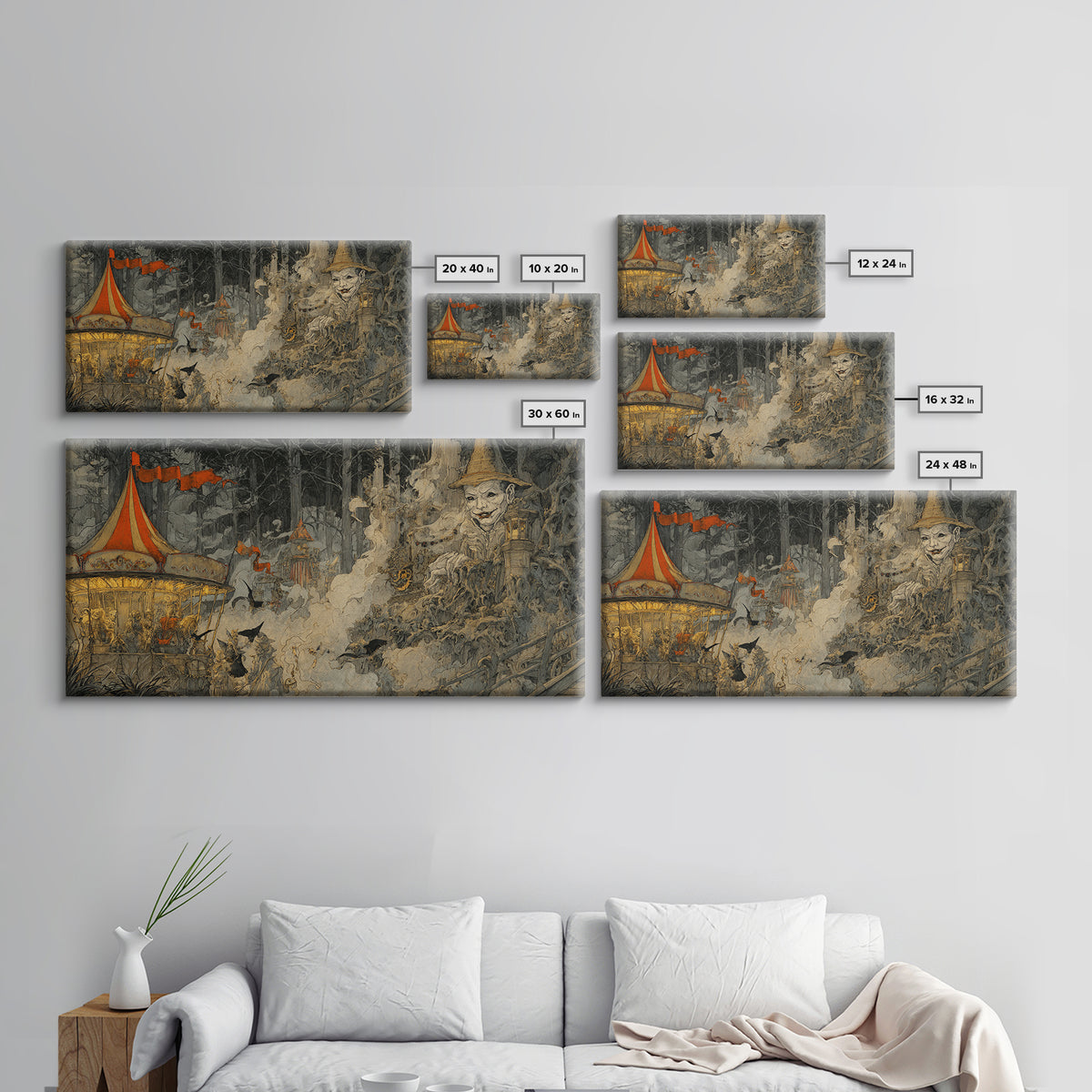 The Abandoned Carnival, Gothic Storybook Art, Wide Panoramic Art, Gothic Horror Wall Art, Canvas Print, Halloween Wall Art