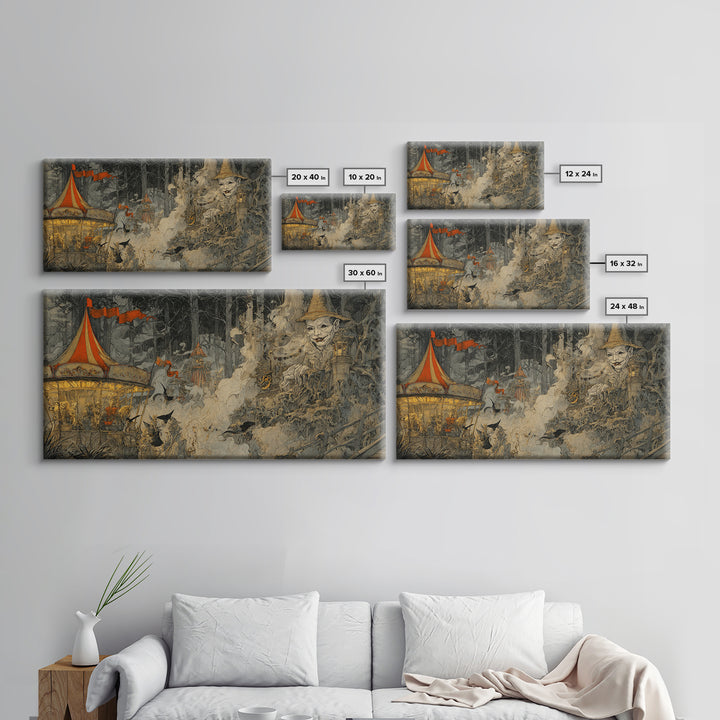 The Abandoned Carnival, Gothic Storybook Art, Wide Panoramic Art, Gothic Horror Wall Art, Canvas Print, Halloween Wall Art
