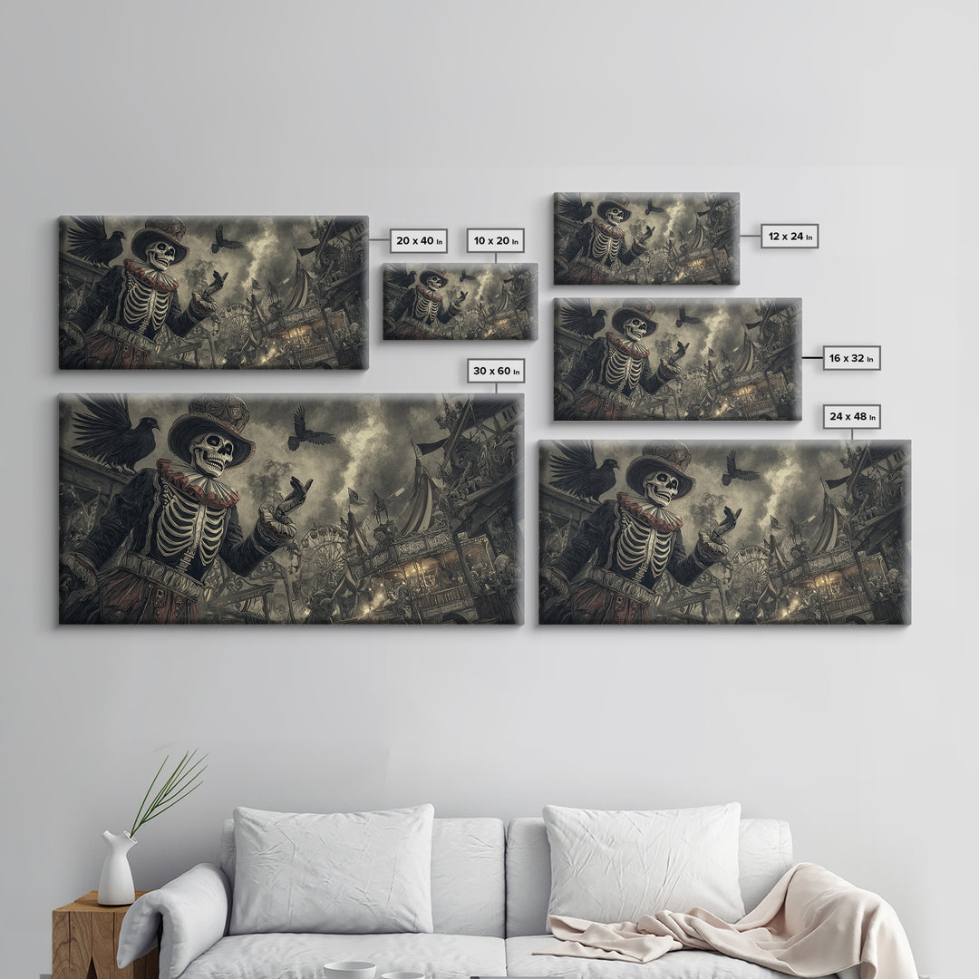 The Abandoned Carnival, Macabre Folk Print Art, Wide Panoramic Art, Dark Halloween Decor, Canvas Print, Halloween Wall Art