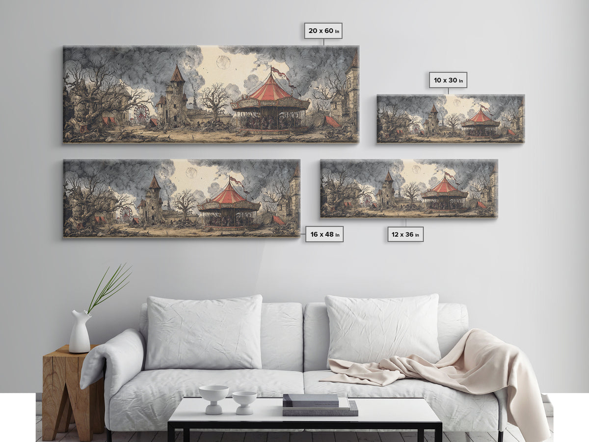 The Abandoned Carnival, Victorian Macabre Art, Extra Wide Wall Art, Dark Fantasy Wall Art, Canvas Print, Halloween Wall Art