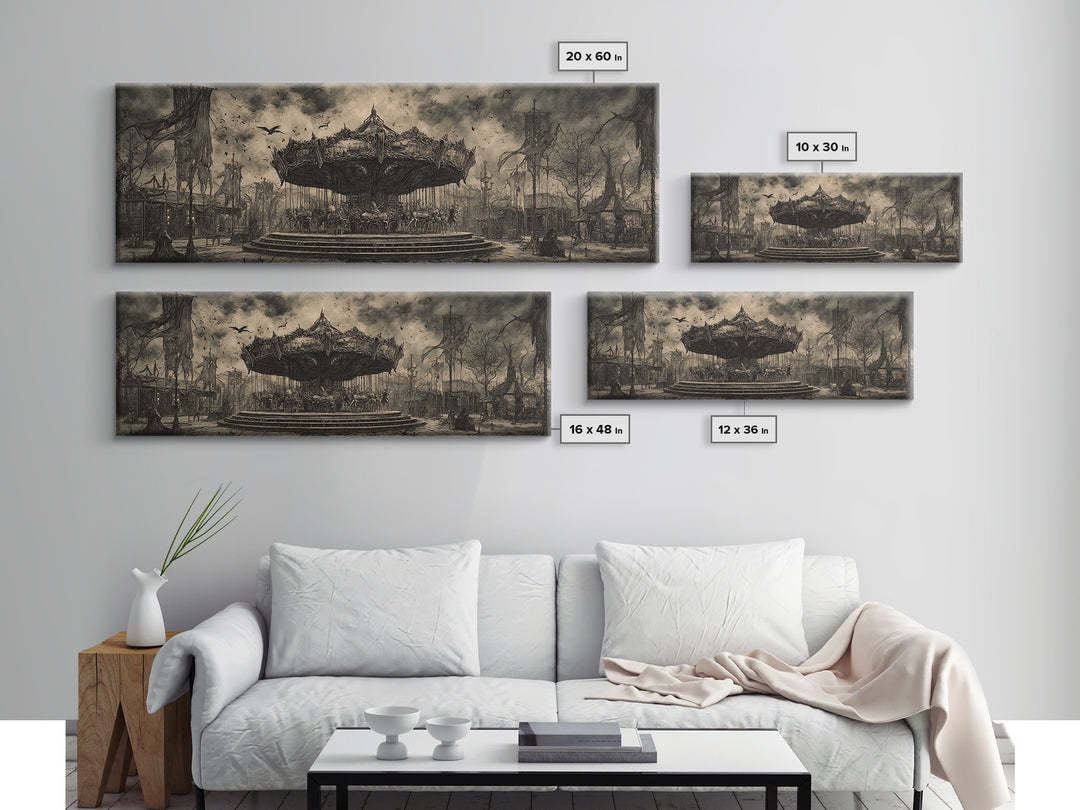 The Abandoned Carnival, Biomechanical Horror Art, Extra Wide Wall Art, Dark Halloween Decor, Framed Canvas Print, Halloween Wall Art