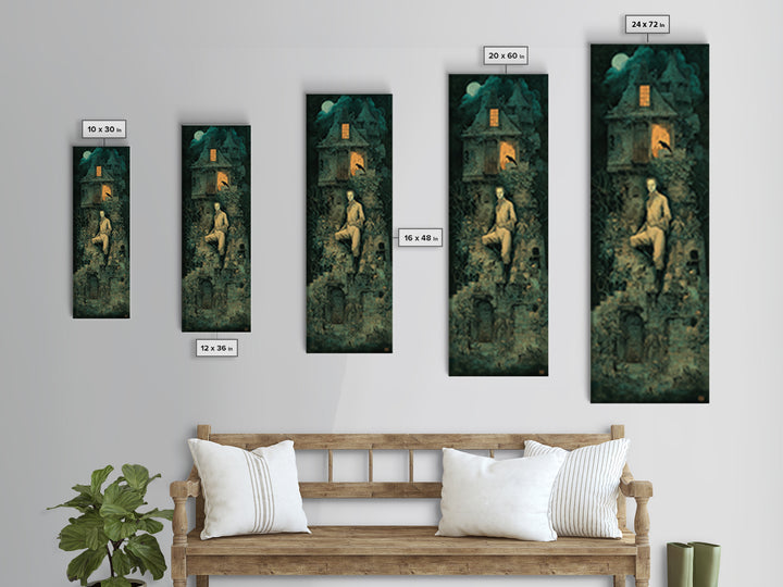 The Haunted Manor, Medieval Grotesque Art, Tall Narrow Wall Art, Dark Halloween Decor, Framed Canvas Print, Halloween Wall Art
